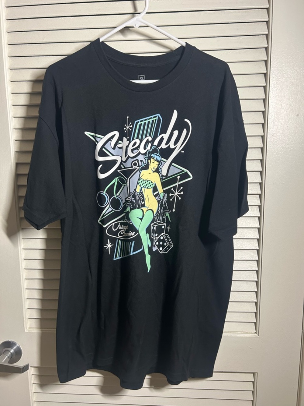 Steady Black Short Sleeve Graphic Tee with Pinup Design